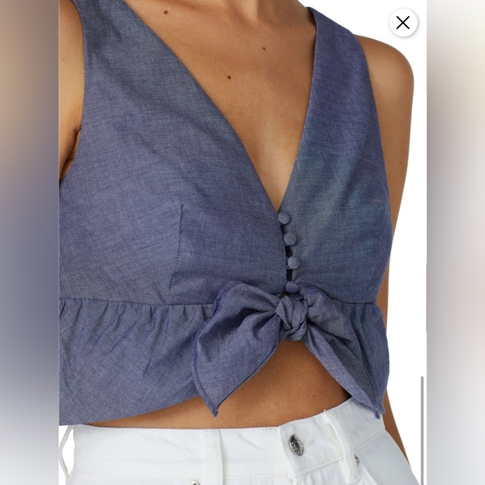 Chambray Ruffle Crop Top by Thakoon Size 10 - Picture 6 of 15